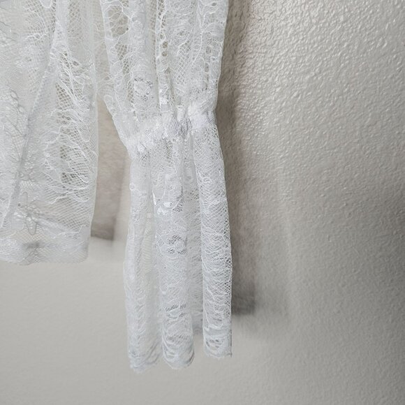 Eloquii 22 24 Sheer White Lace Balloon Sleeve Top Cottage Boho Feminine Romantic - Picture 6 of 7
